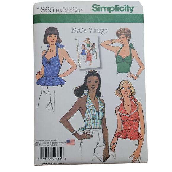 Simplicity 1365 Women's Size 6-14 Misses' Halter Top Uncut pattern - Picture 1 of 3